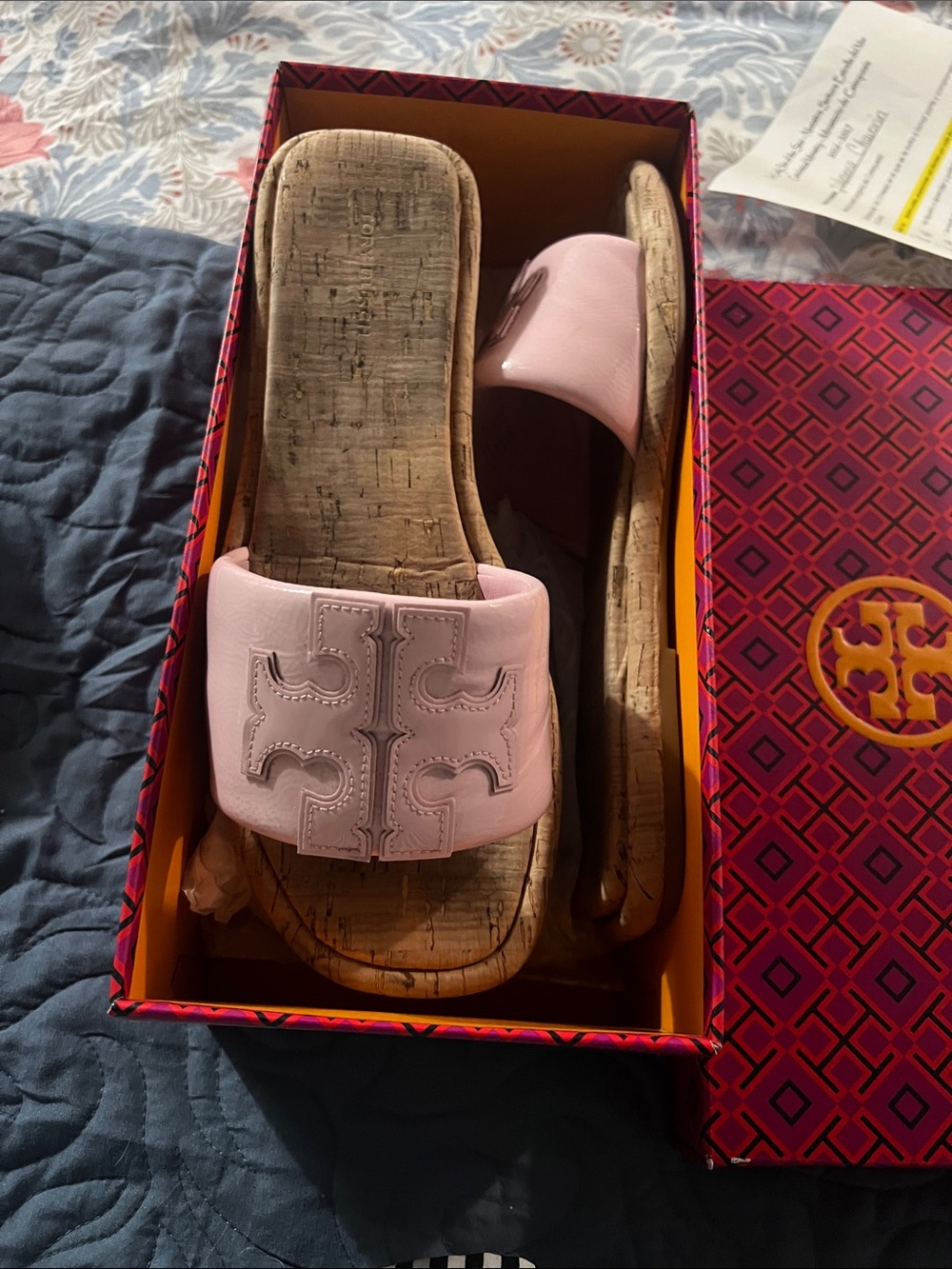 Tory Burch Light Pink Cork Slide Sandals